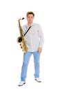 Portrait of a young man with a saxophone Royalty Free Stock Photo