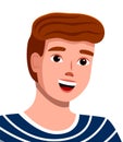 Portrait of young man smiling facial expression, cartoon vector character in a striped T-shirt