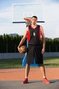 Portrait of young man street basket player Royalty Free Stock Photo