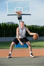 Portrait of young man street basket player Royalty Free Stock Photo