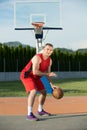 Portrait of young man street basket player Royalty Free Stock Photo