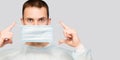 Portrait of young man wears protective mask and protective suit against air pollution or transmissible infectious diseases Royalty Free Stock Photo