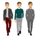 Portrait of young men walking forward