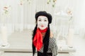 Portrait of young mime girl with black hat Royalty Free Stock Photo