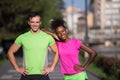 Portrait of young multietnic jogging couple ready to run