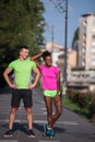 Portrait of young multietnic jogging couple ready to run