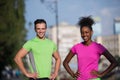 Portrait of young multietnic jogging couple ready to run