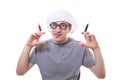 Portrait of a young nerd with syringe Royalty Free Stock Photo