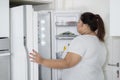 Overweight woman opening a fridge Royalty Free Stock Photo