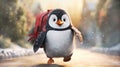 Portrait of a young penguin running to school