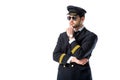 portrait of young pensive pilot in sunglasses Royalty Free Stock Photo
