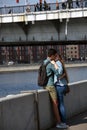 Portrait of young people in Gorky park. A kiss on a Victory Day.