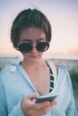 Portrait of romantic young pretty teenage girl on the beach Royalty Free Stock Photo