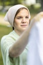 Portrait of young pretty white woman hanging up Royalty Free Stock Photo