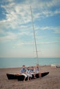 Portrait of young sailors near yacht Royalty Free Stock Photo