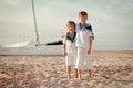 Portrait of young sailors near yacht Royalty Free Stock Photo