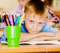 Portrait of young schoolboy looking at camera