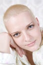 Portrait of young smiling bald bold woman Royalty Free Stock Photo