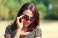 Portrait Of Young Smiling Beautiful Woman. Summer outdoor portrait Royalty Free Stock Photo