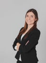 Portrait of young smiling brunette woman lady in business suit i Royalty Free Stock Photo