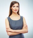 Portrait of young smiling business woman white background isola Royalty Free Stock Photo