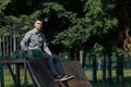 Young boy skater in the park Royalty Free Stock Photo