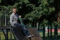 Young boy skater in the park Royalty Free Stock Photo