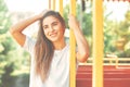 Portrait young student girl relaxing on a sunny day dreaming Royalty Free Stock Photo