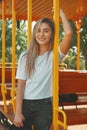 Portrait young student girl relaxing on a sunny day dreaming Royalty Free Stock Photo