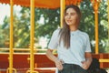 Portrait young student girl relaxing on a sunny day dreaming Royalty Free Stock Photo