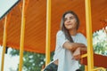 Portrait young student girl relaxing on a sunny day dreaming Royalty Free Stock Photo