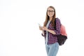 Portrait of a young student girl on a white background