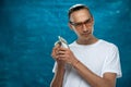 Cute man posing on blue background Royalty Free Stock Photo