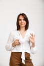 Portrait of young successful business woman over white backgroun Royalty Free Stock Photo