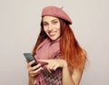 Lifestyle and people concept: Portrait of young teenage girl using mobile phone Royalty Free Stock Photo