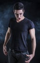 Portrait of a Young Vampire Man with Black T-Shirt