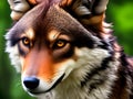 portrait of a young wolf in forest, AI generated