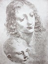 The portrait of the young woman and baby by Leonardo da Vinci in the vintage book Leonardo da Vinci by A.L. Volynskiy, St.