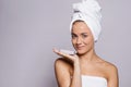 A portrait of young woman with a bar of soap in a studio, beauty and skin care. Royalty Free Stock Photo