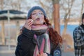 Portrait of young woman blowing soap bubbles on a flashmob in Volgograd