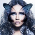 Portrait of a young woman with a butterfly on her face Royalty Free Stock Photo