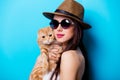 Portrait of the young woman with cat Royalty Free Stock Photo