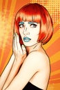 Portrait of young woman in comic pop art make-up style. Female i Royalty Free Stock Photo