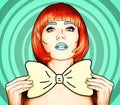 Portrait of young woman in comic pop art make-up style. Female i Royalty Free Stock Photo