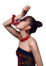 Portrait of young woman eating strawberry bracelet Royalty Free Stock Photo