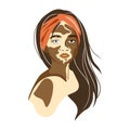 Portrait of young woman girl with Vitiligo skin modern vector illustration Vitiligo dark female face