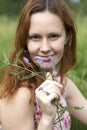 Portrait young woman on the grass