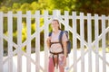 Portrait of young woman hiking in forests and mountains of Europe. Concepts of adventure, extreme survival, orienteering. Solo Royalty Free Stock Photo