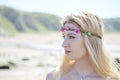 Portrait of young woman hippie style. Royalty Free Stock Photo