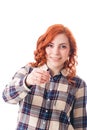 Portrait of young woman holding key isolated over white background Royalty Free Stock Photo